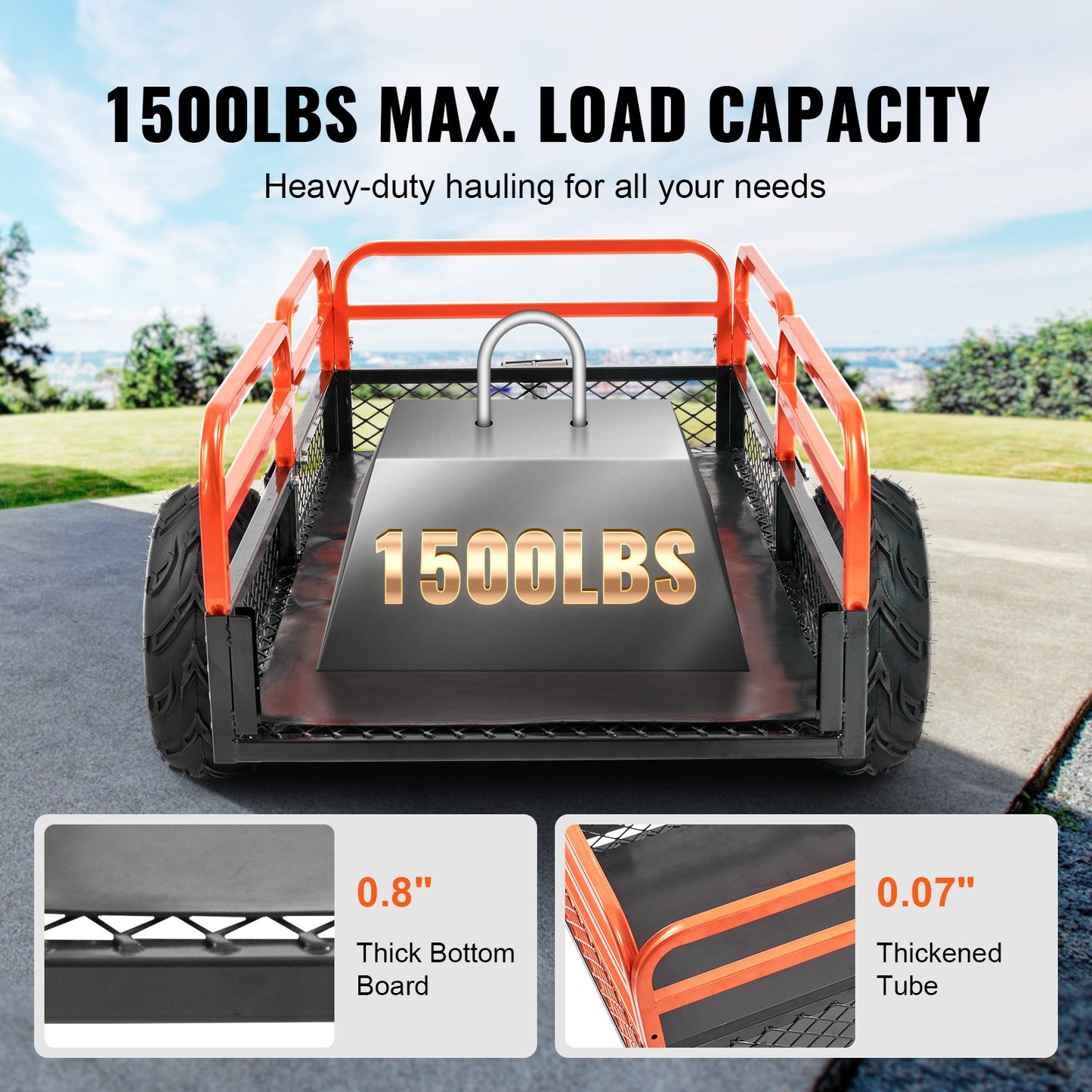 VEVOR Heavy Duty Steel ATV Dump Trailer, 1500-Pound Load Capacity 15 Cubic Feet,
