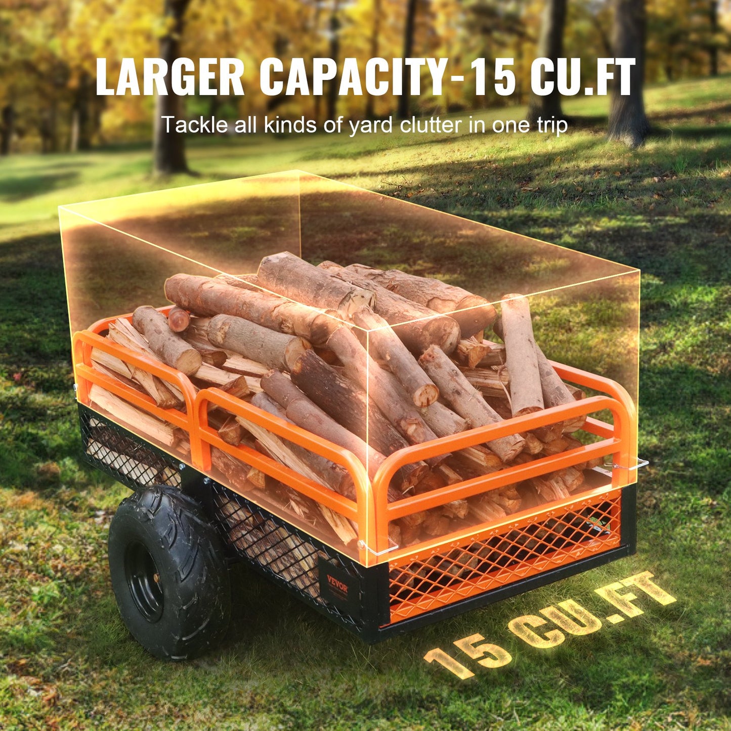 VEVOR Heavy Duty Steel ATV Dump Trailer, 1500-Pound Load Capacity 15 Cubic Feet,