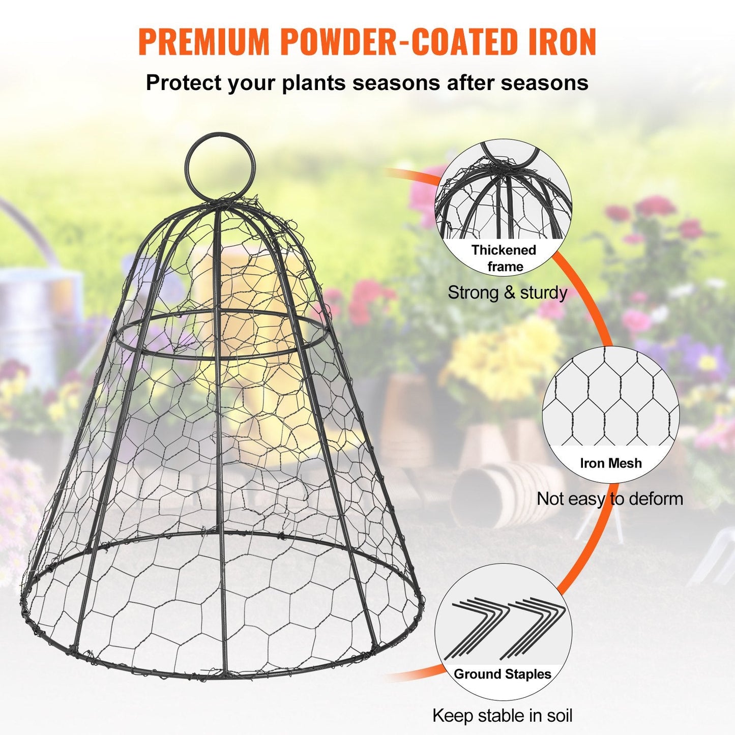 Set of 5 Garden Seedling Cloches with Zip Ties, 0.33 x 0.4 m, Black