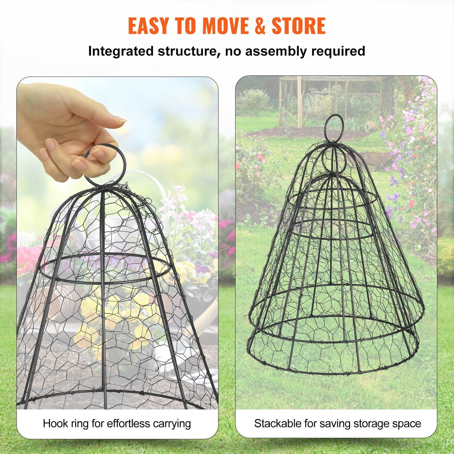 Set of 5 Garden Seedling Cloches with Zip Ties, 0.33 x 0.4 m, Black