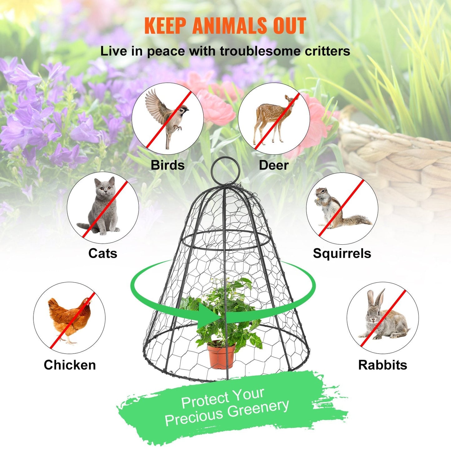 Set of 5 Garden Seedling Cloches with Zip Ties, 0.33 x 0.4 m, Black