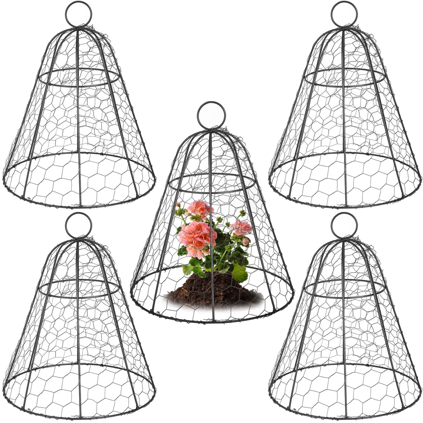 Set of 5 Garden Seedling Cloches with Zip Ties, 0.33 x 0.4 m, Black
