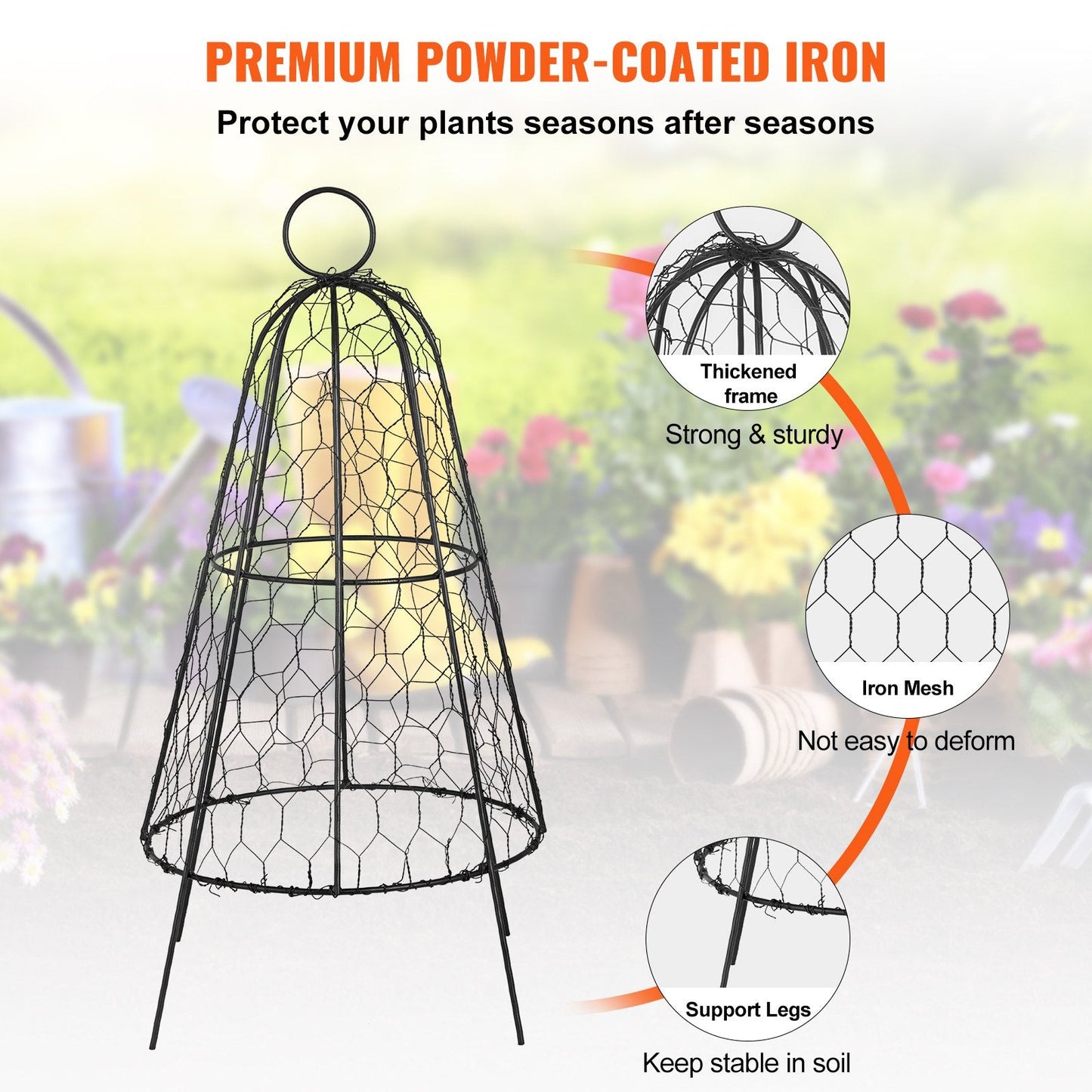 Garden Seedling Protectors, Set of 6, 0.31 x 0.51m, with Zip Ties, Black