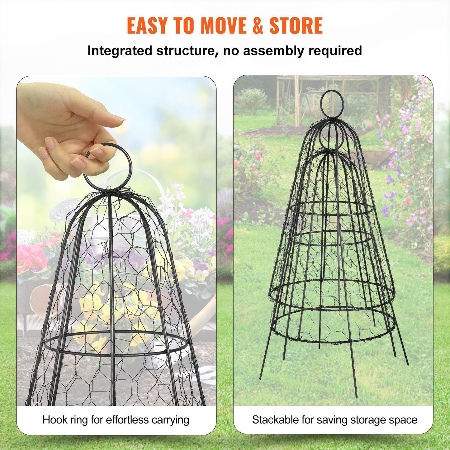 Garden Seedling Protectors, Set of 6, 0.31 x 0.51m, with Zip Ties, Black