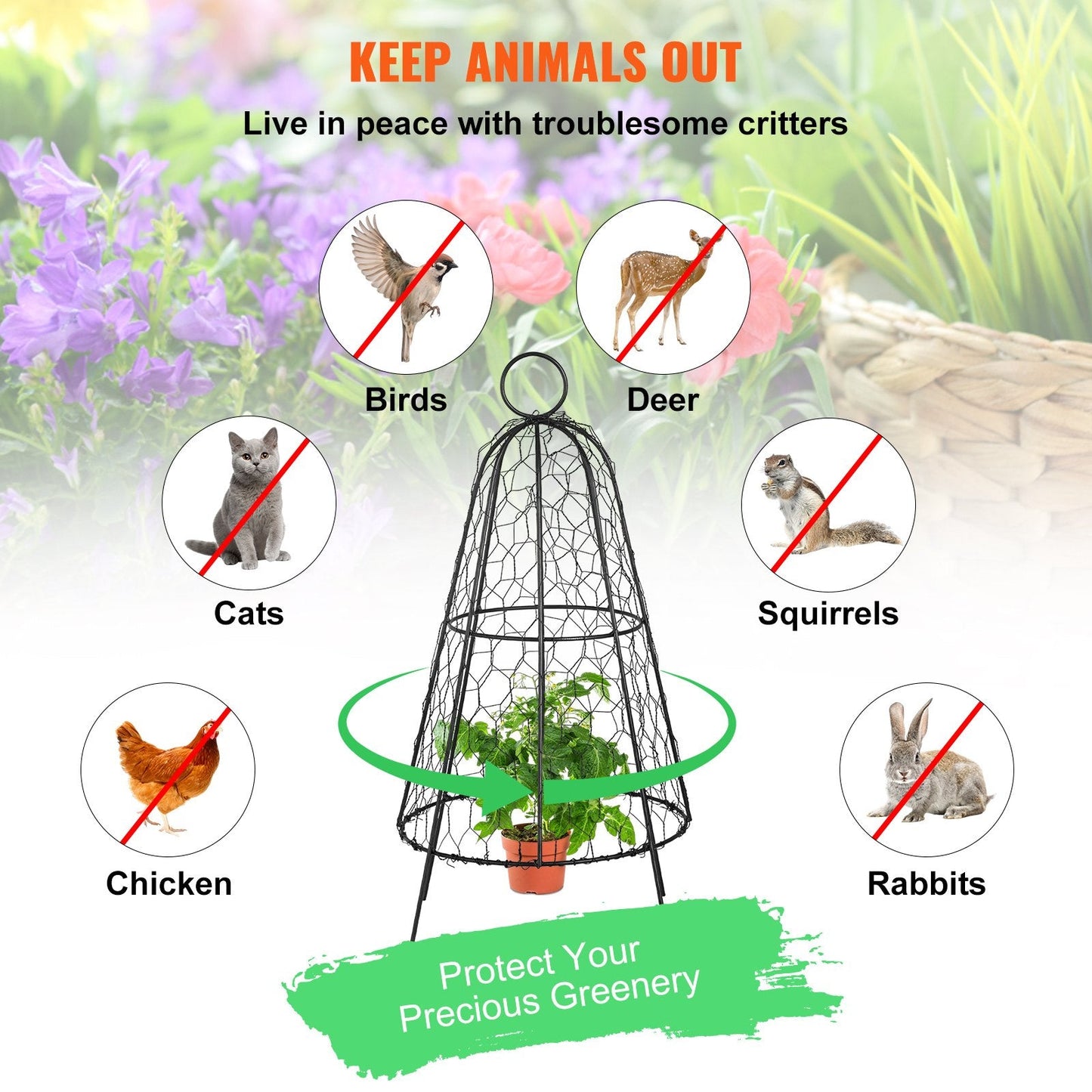 Garden Seedling Protectors, Set of 6, 0.31 x 0.51m, with Zip Ties, Black