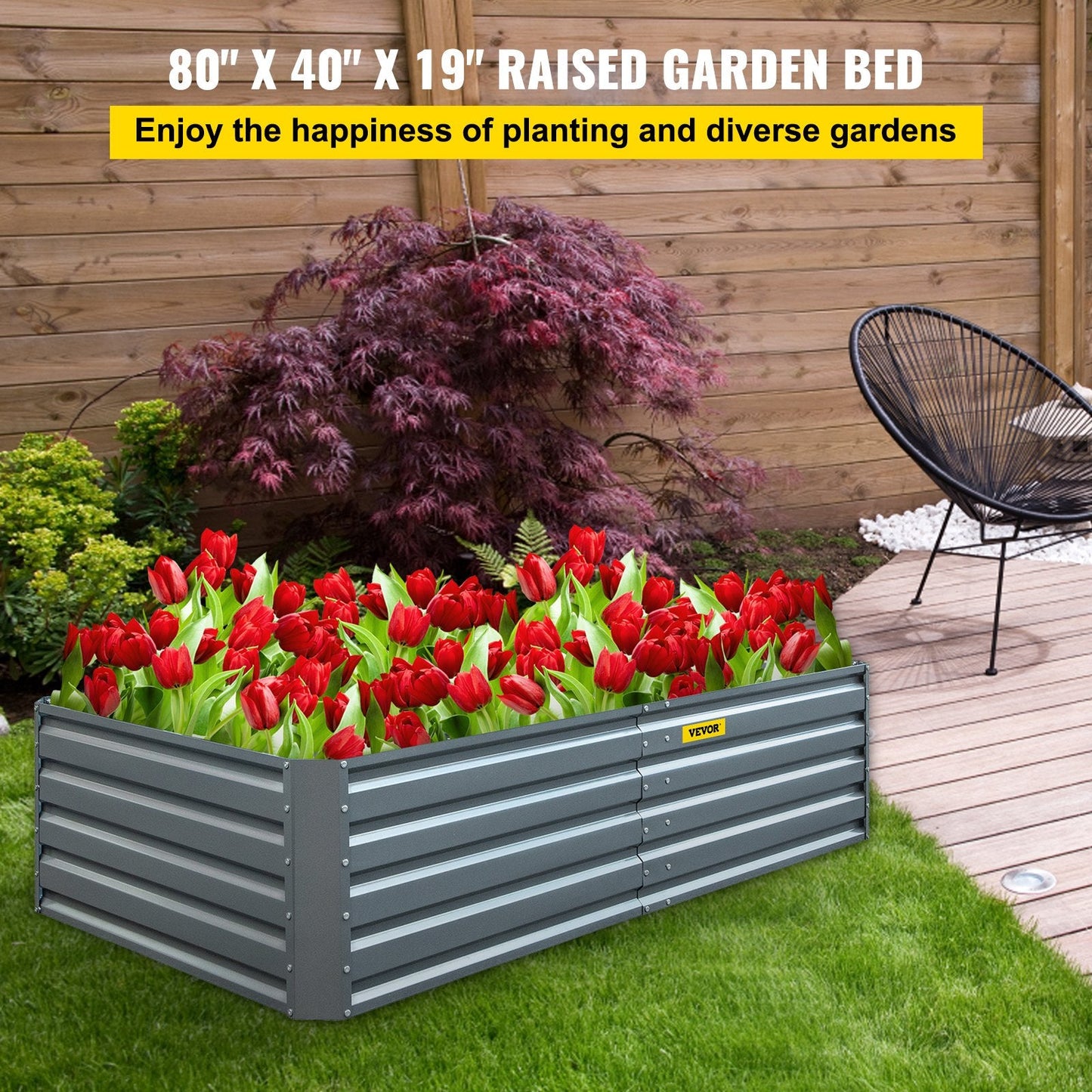 Large Galvanized Steel Raised Garden Bed, 2.03 x 1.02 x 0.48 m, Gray Planter Box