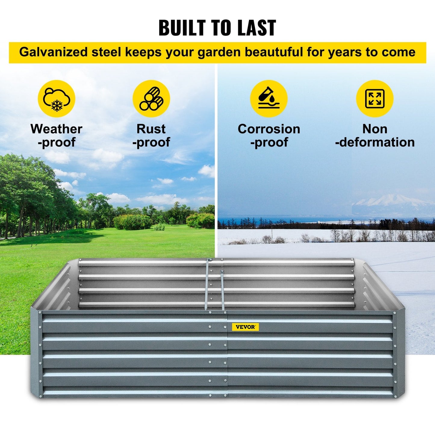 Large Galvanized Steel Raised Garden Bed, 2.03 x 1.02 x 0.48 m, Gray Planter Box