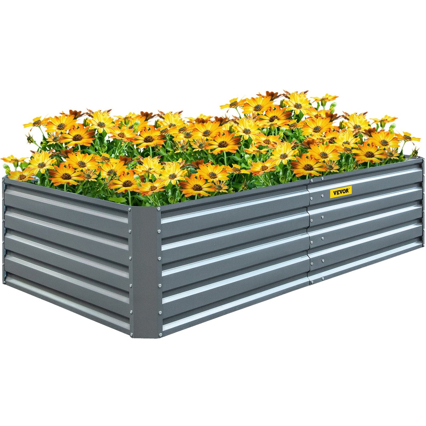 Large Galvanized Steel Raised Garden Bed, 2.03 x 1.02 x 0.48 m, Gray Planter Box