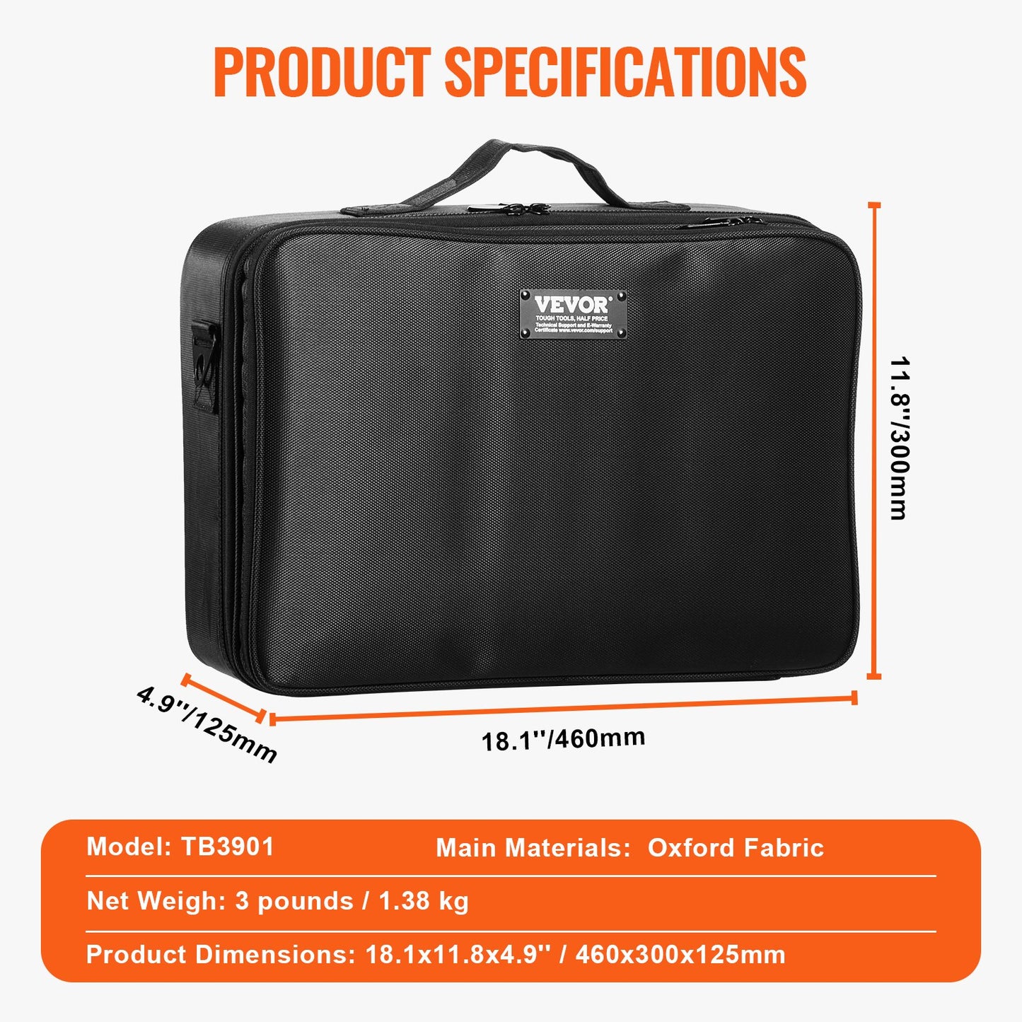 VEVOR Makeup Train Case Large Storage 3 Tiers, Convenient Carry With Handle, Strap,
