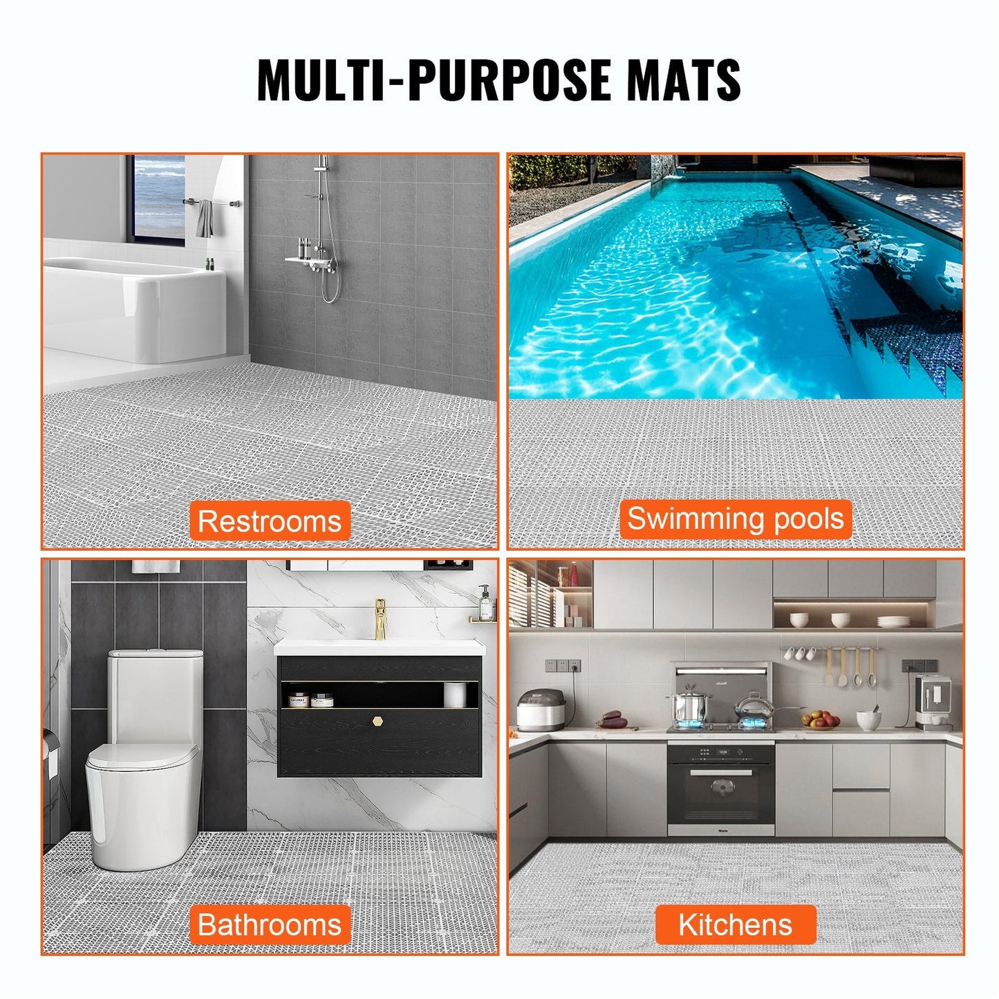 Interlocking PVC Drainage Mats, 12-Pack, 30x30cm, Non-Slip, Gray, Versatile Use