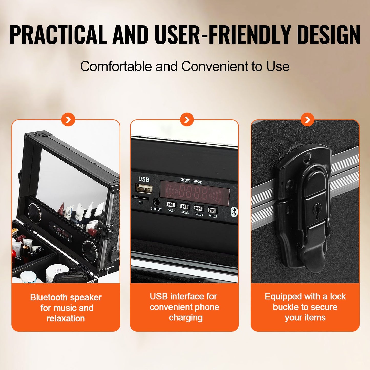 VEVOR Professional Makeup Train Case Aluminum Cosmetic Case, Workbench With Supporting