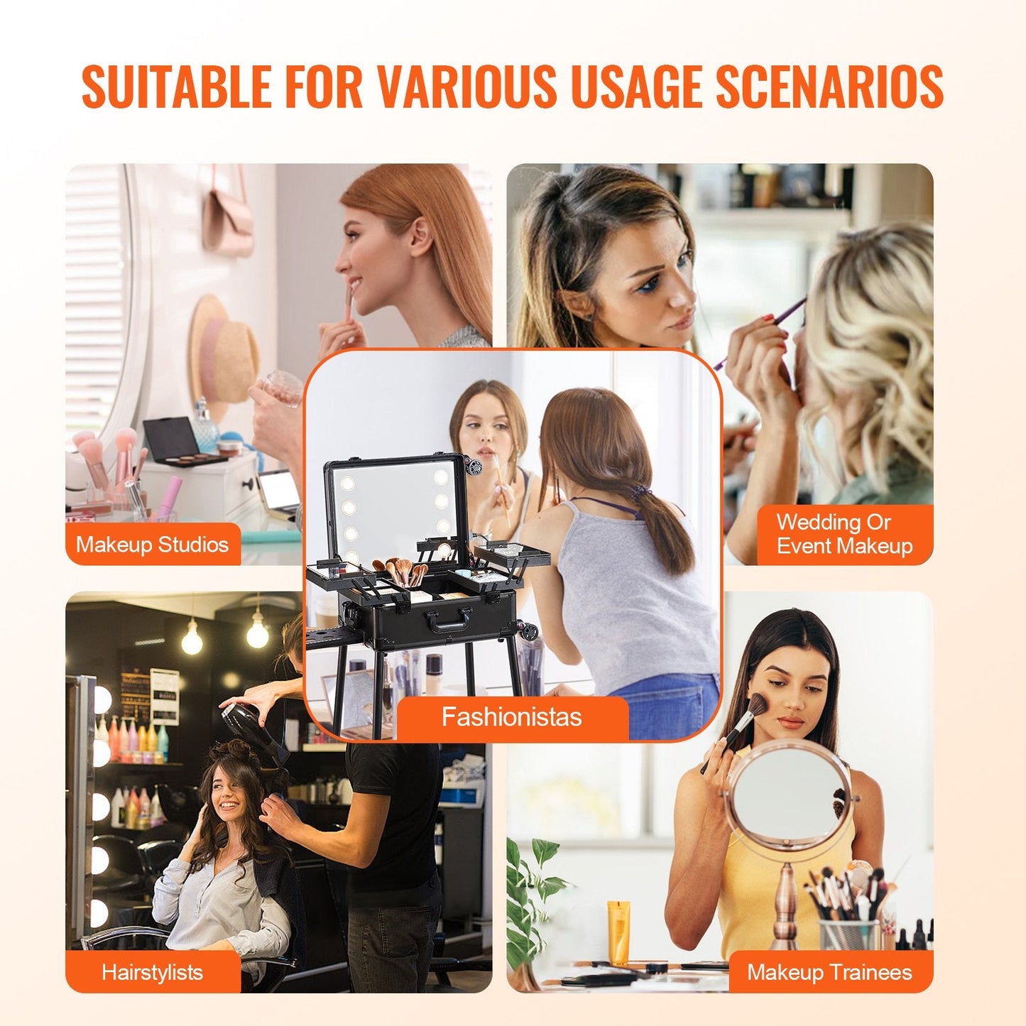Professional Rolling Makeup Case with Adjustable Legs and Large Capacity Storage