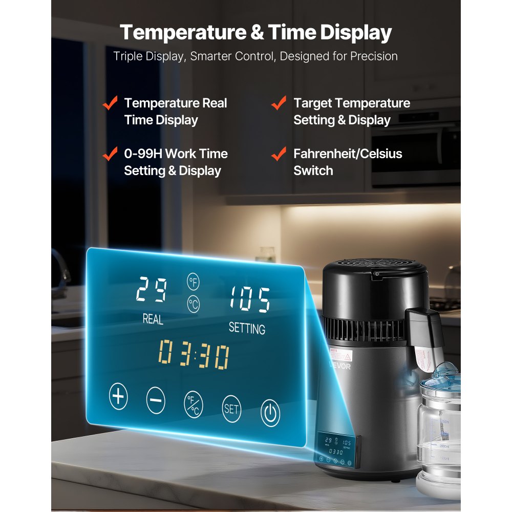 4L Water Distiller Home Countertop Purifier Machine 1750W Stainless Steel