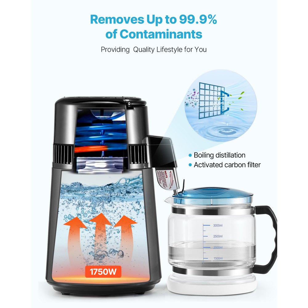 4L Water Distiller Home Countertop Purifier Machine 1750W Stainless Steel