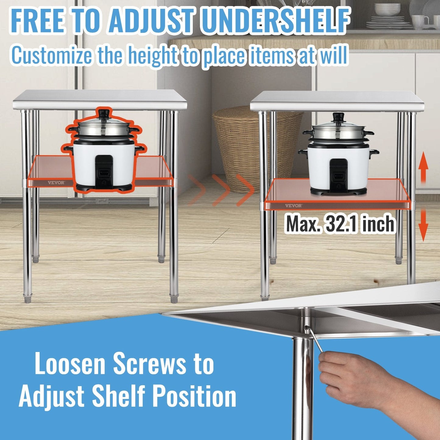 Stainless Steel Commercial Prep Table with Undershelf, 76x76x91 cm