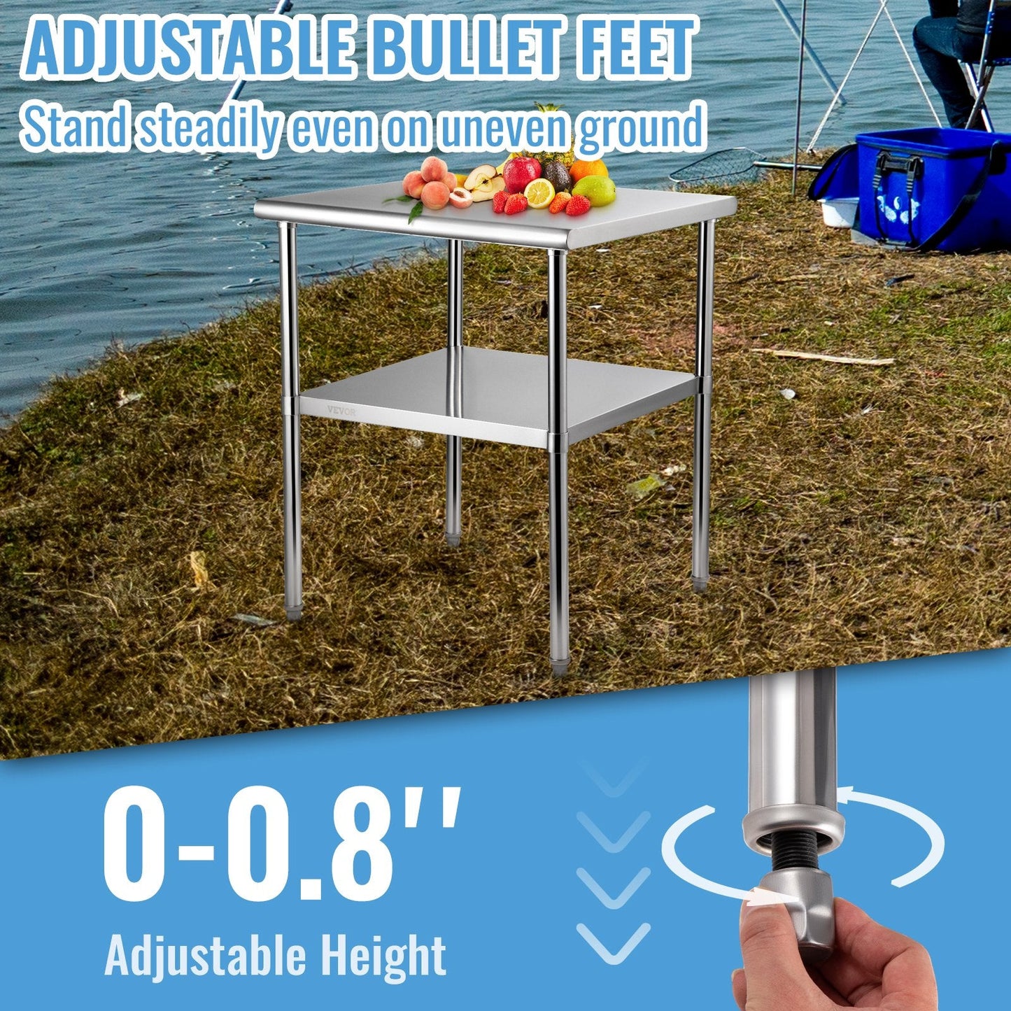 Stainless Steel Commercial Prep Table with Undershelf, 76x76x91 cm