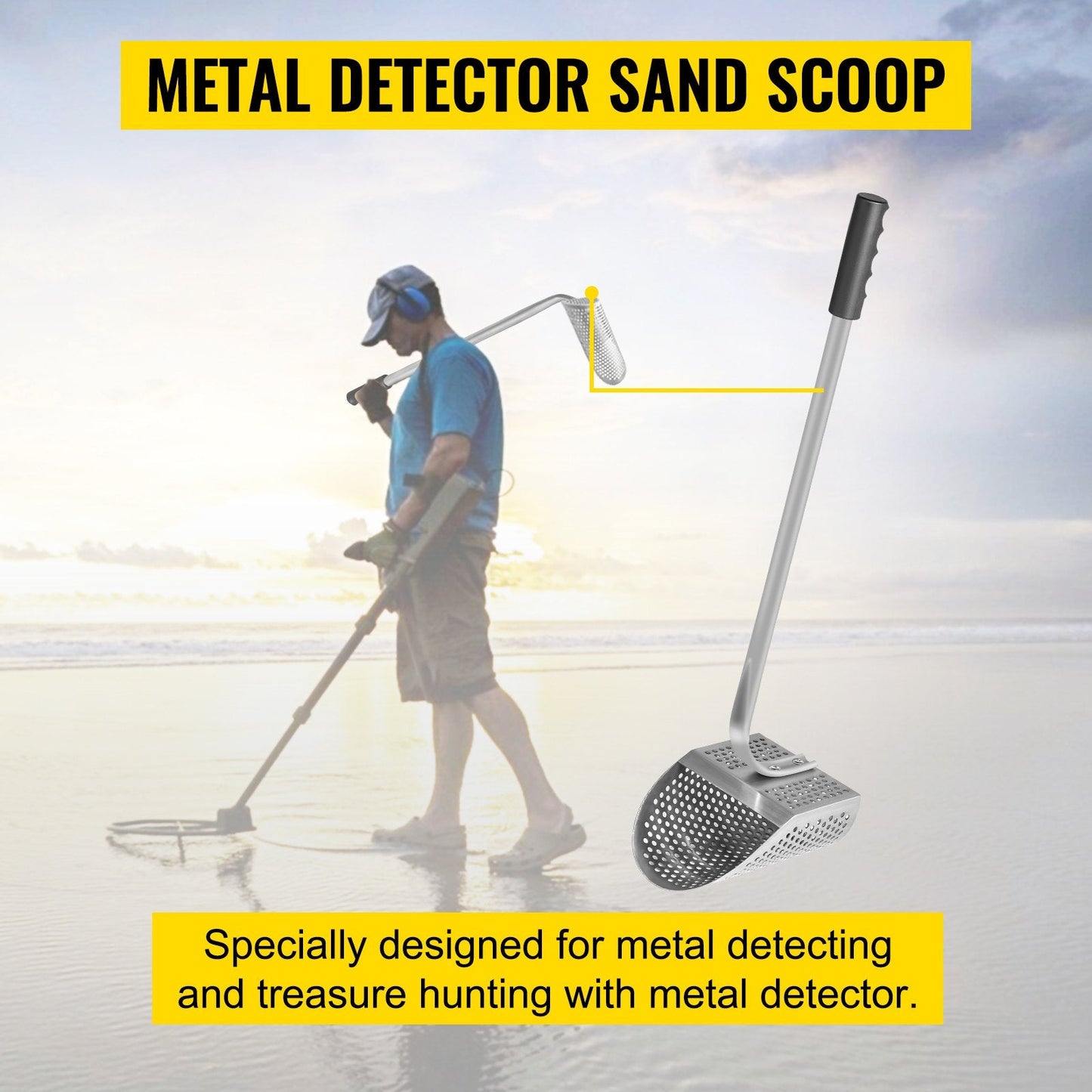 Stainless Steel Metal Detector Sand Scoop with 0.62 m Handle for Treasure Hunting