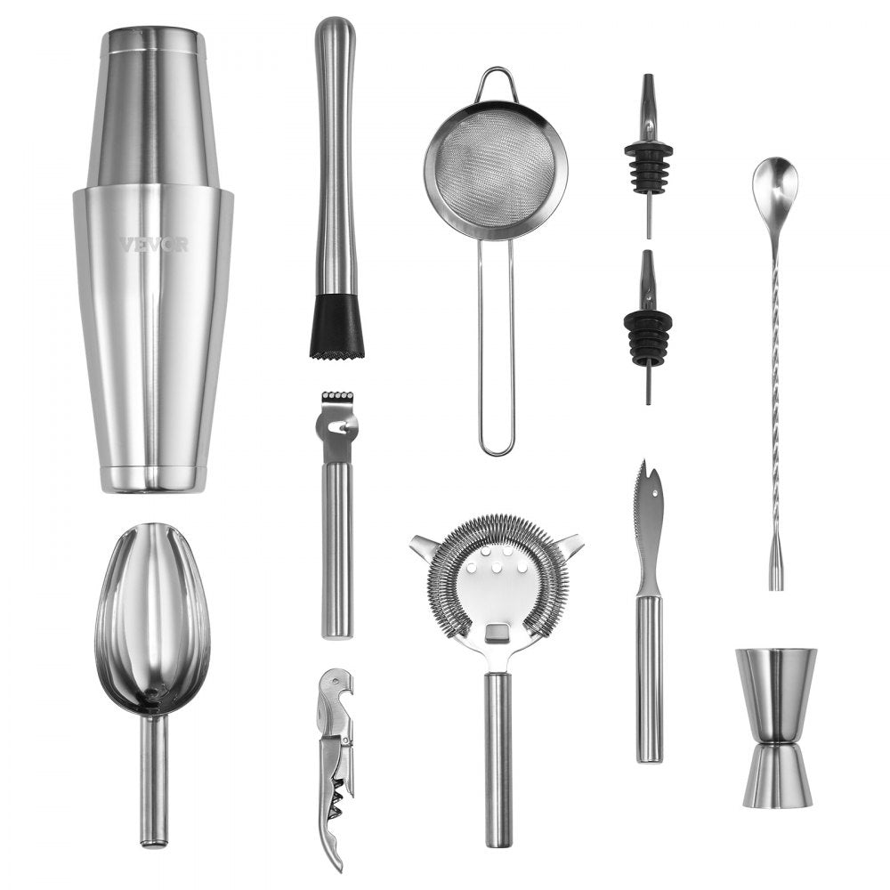 VEVOR Cocktail Shaker Set 13 Pcs Bartender Kit Stainless Steel Bar Tools Silver