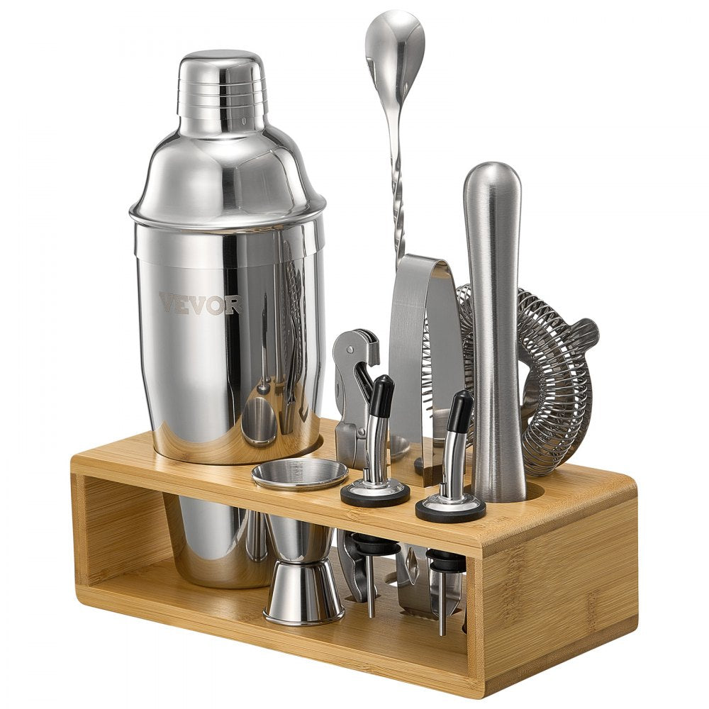 VEVOR Cocktail Shaker Set 10 Pcs Bartender Kit Stainless Steel Bar Tools Silver
