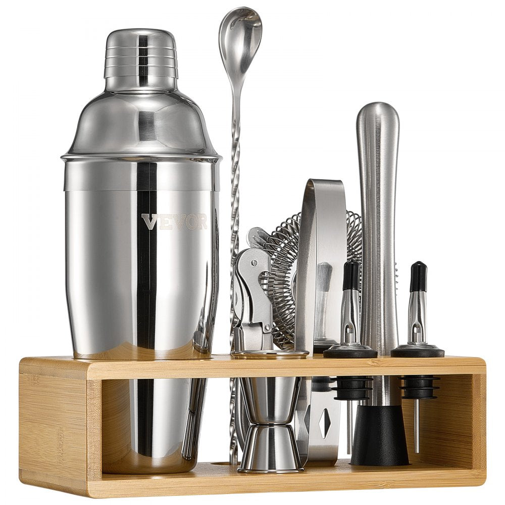VEVOR Cocktail Shaker Set 10 Pcs Bartender Kit Stainless Steel Bar Tools Silver