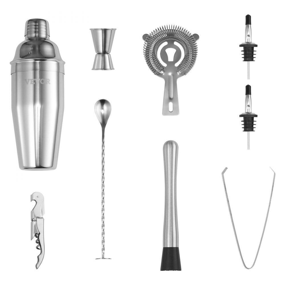 VEVOR Cocktail Shaker Set 10 Pcs Bartender Kit Stainless Steel Bar Tools Silver
