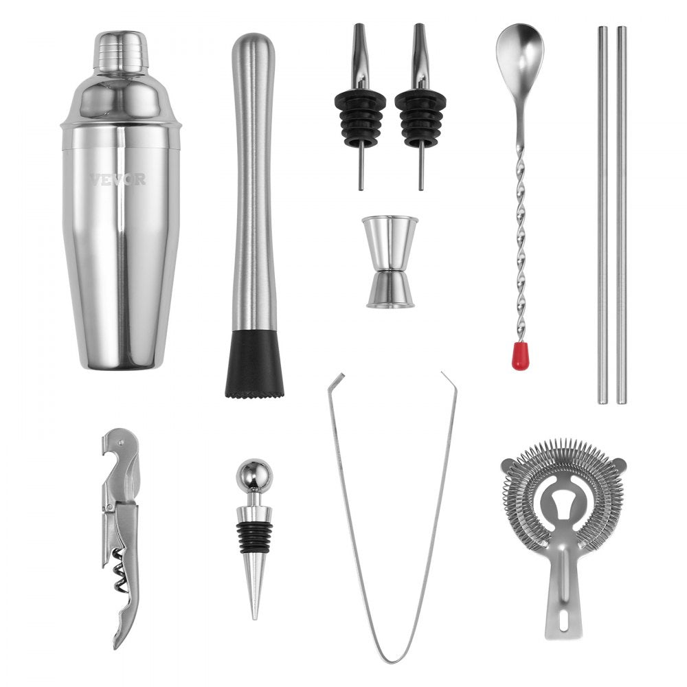 VEVOR Cocktail Shaker Set 13 Pcs Bar Tools Stainless Steel Bartender Kit Silver