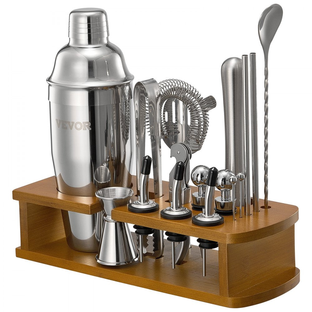 VEVOR Cocktail Shaker Set 18 Pcs Bartender Kit Stainless Steel Bar Tools Silver