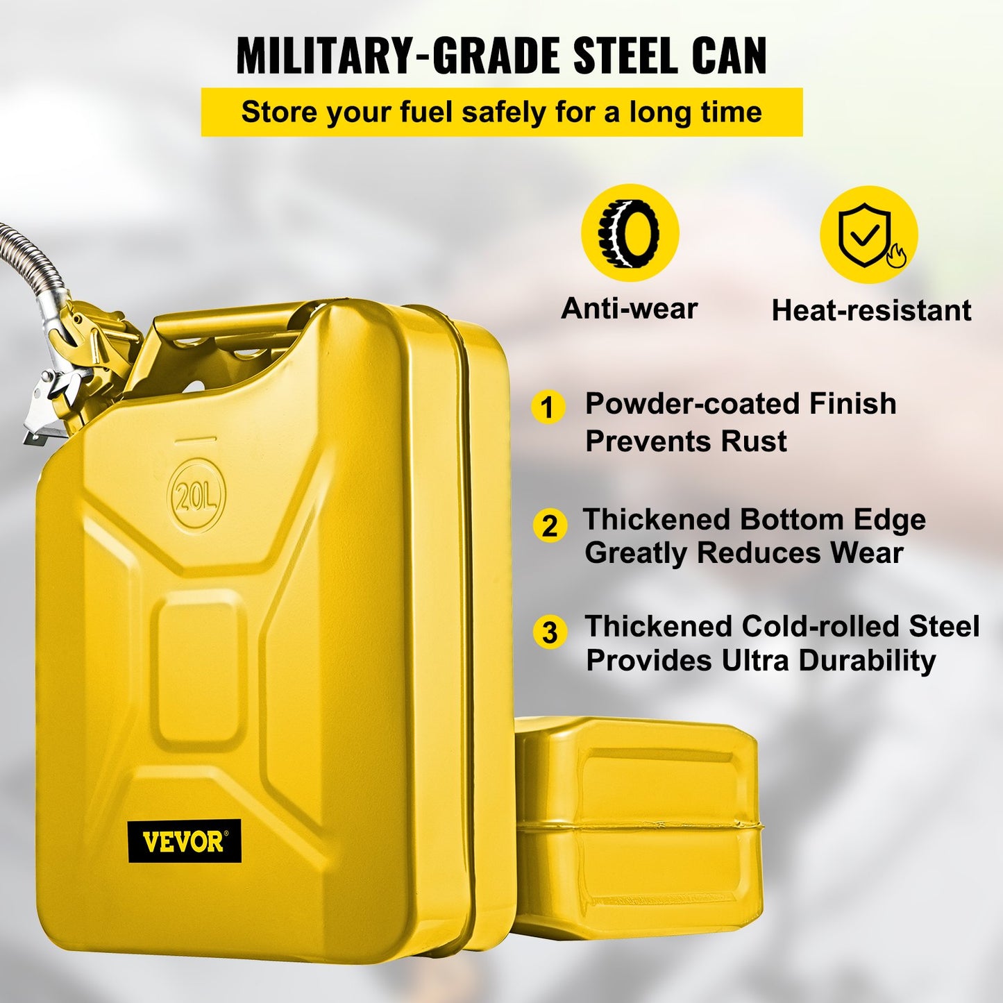 VEVOR Jerry Fuel Can, 20 L Portable Jerry Gas Can with Flexible Spout System, Rustproof