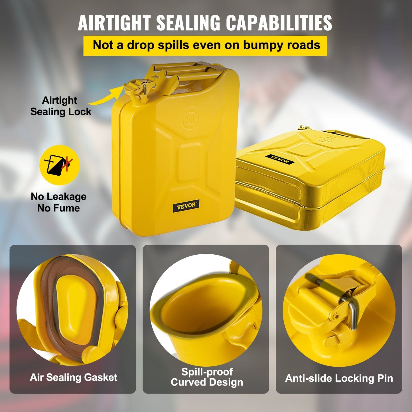 20L Yellow Steel Jerry Can with Flexible Spout - Rustproof & Heat-Resistant