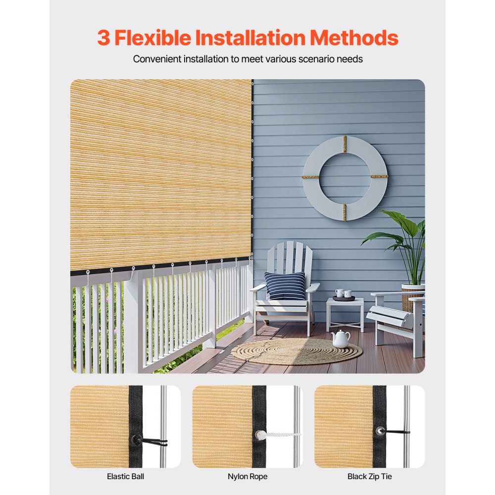VEVOR 90% Sun Shade Cloth Privacy Screen 366 x 610 cm for Patio Garden (Beige)