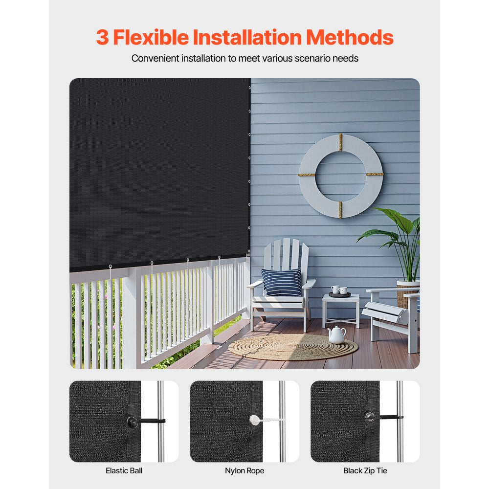 VEVOR 90% Sun Shade Cloth Privacy Screen 244 x 366 cm for Patio Garden (Black)