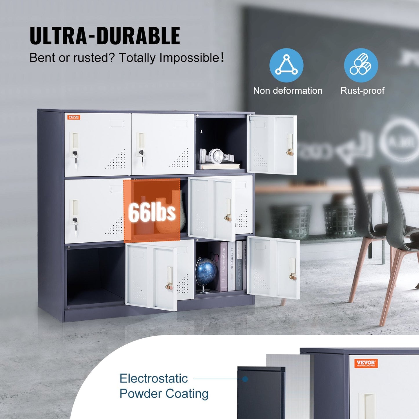 9-Door Steel Storage Cabinet for Office, Living Room, or Garage, Gray, 34 kg
