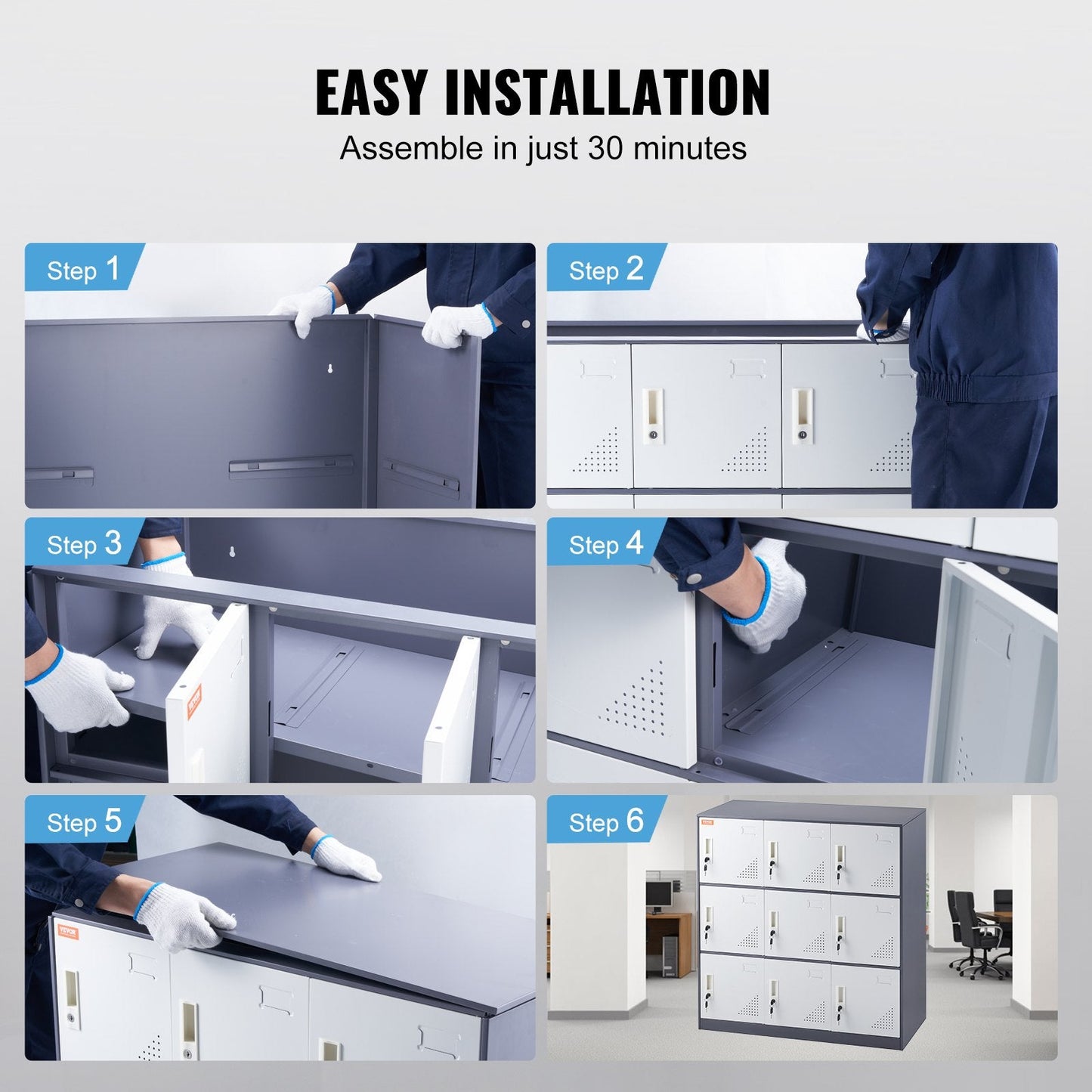 9-Door Steel Storage Cabinet for Office, Living Room, or Garage, Gray, 34 kg