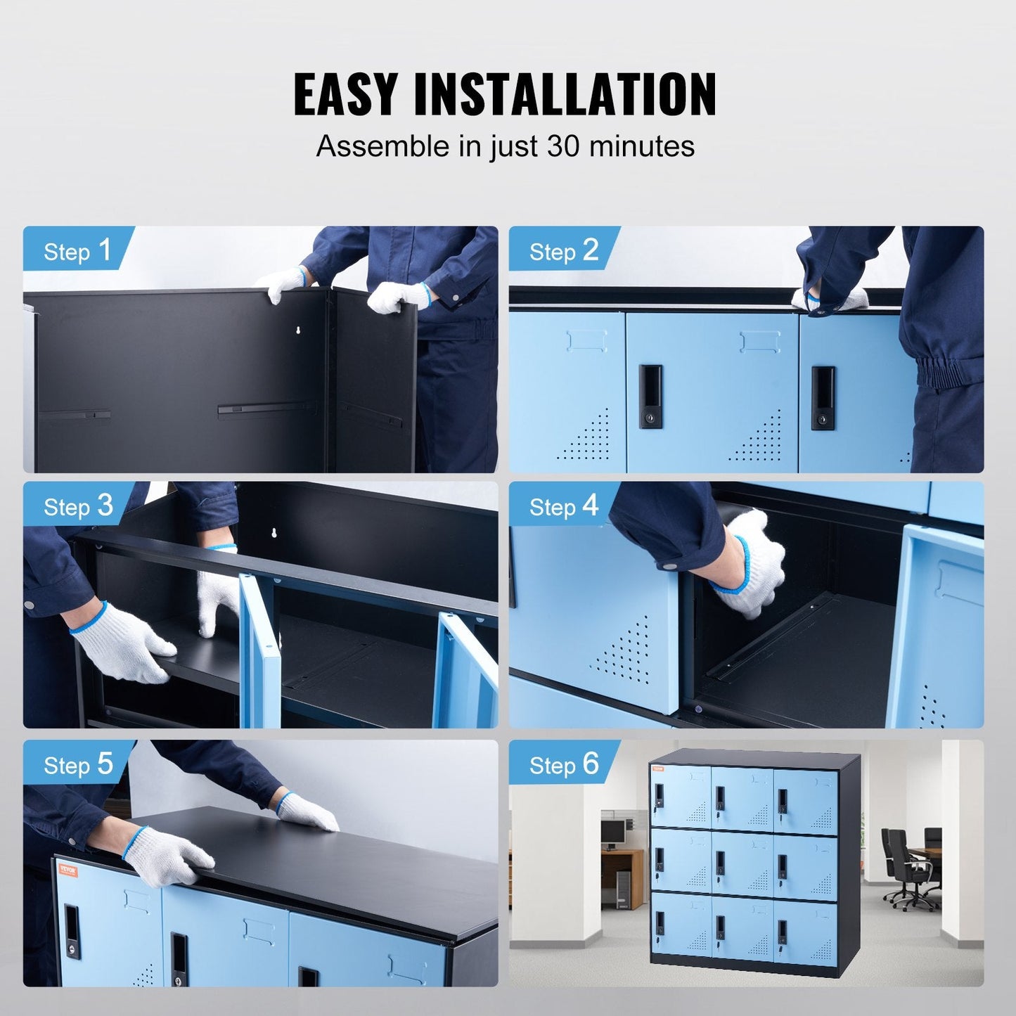 Black Steel 9-Door Storage Cabinet with Lock and Air Vent for Office or Garage