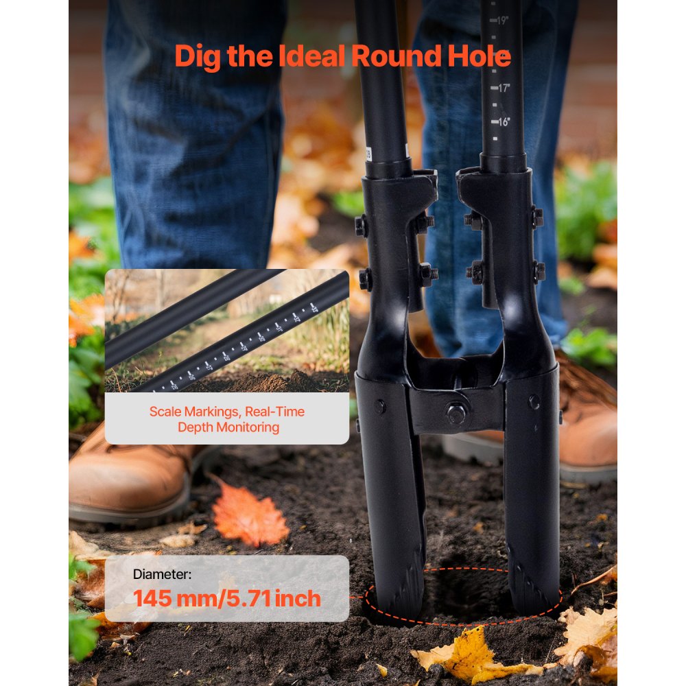 VEVOR Post Hole Digger with Fiberglass Handle Scale Markings 1460mm Hole Digger