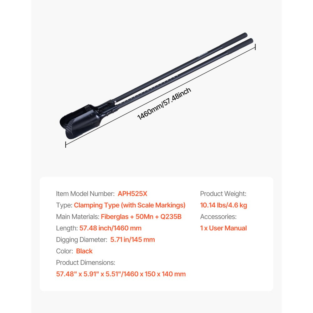 VEVOR Post Hole Digger with Fiberglass Handle Scale Markings 1460mm Hole Digger
