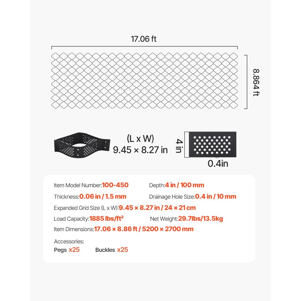 Ground Grid 4-Inch Deep Geocell Grid 17.06x8.86FT / 5200x2700mm for Gravel
