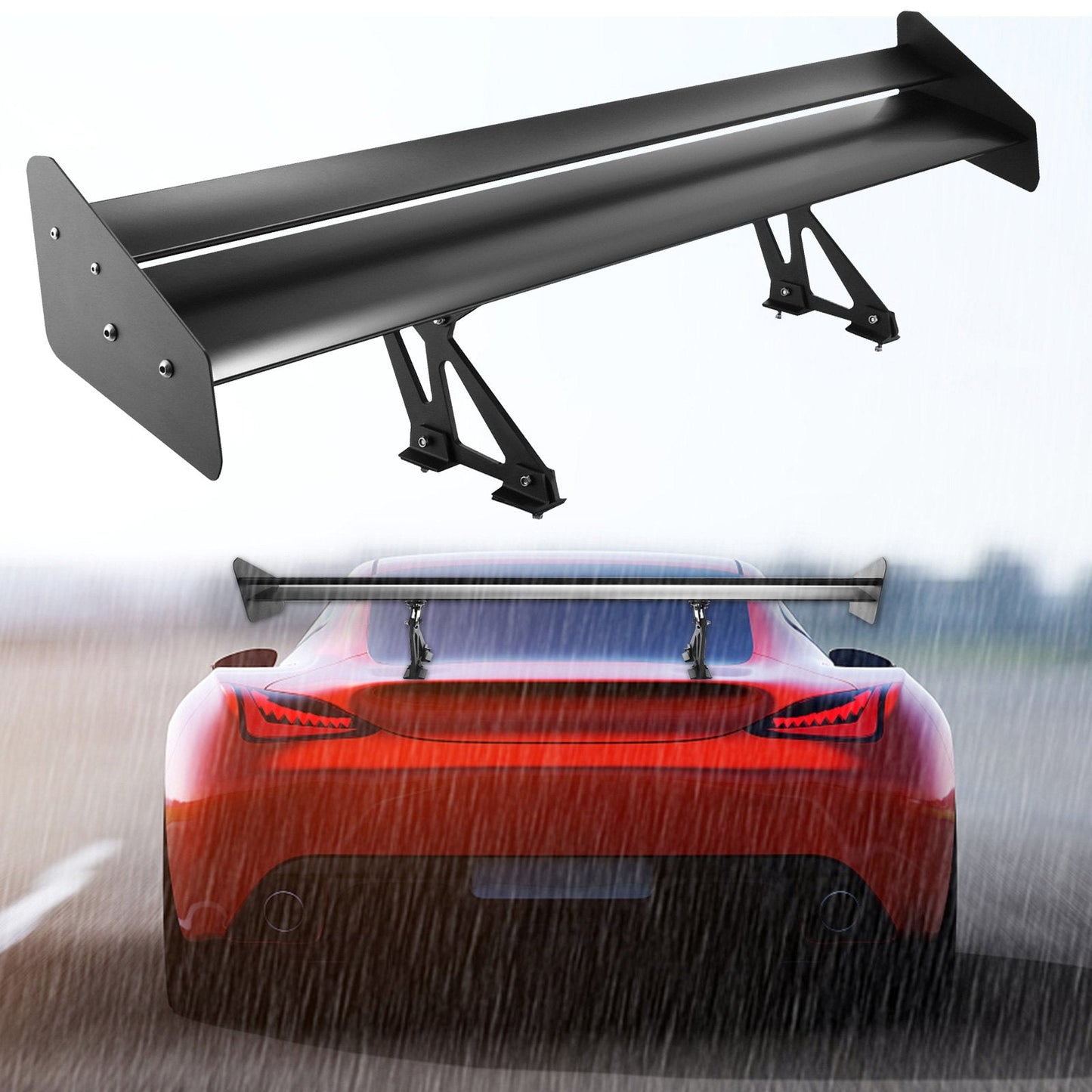 Universal Double Deck GT Wing Spoiler, 1.35m Aluminum, Adjustable for Sedans