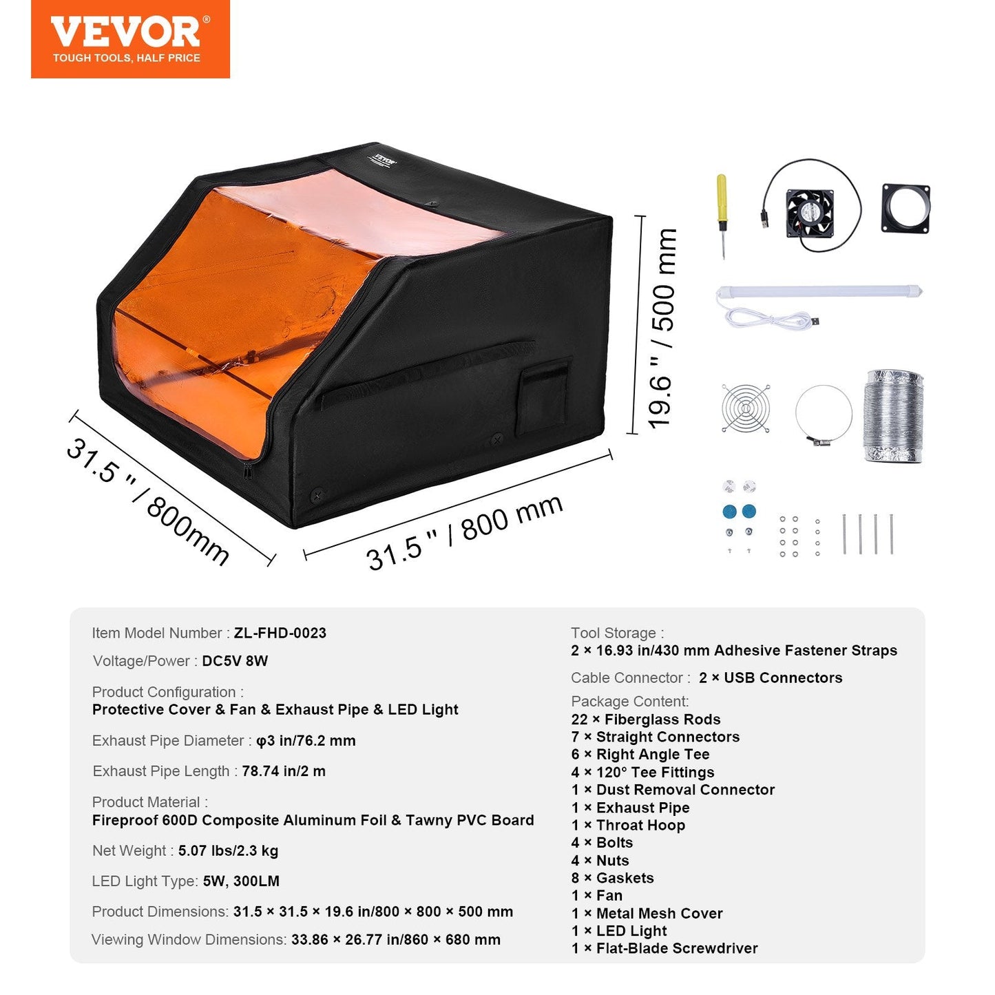 Fireproof Laser Engraver Enclosure with Viewing Window, 0.8 x 0.8 x 0.5 m