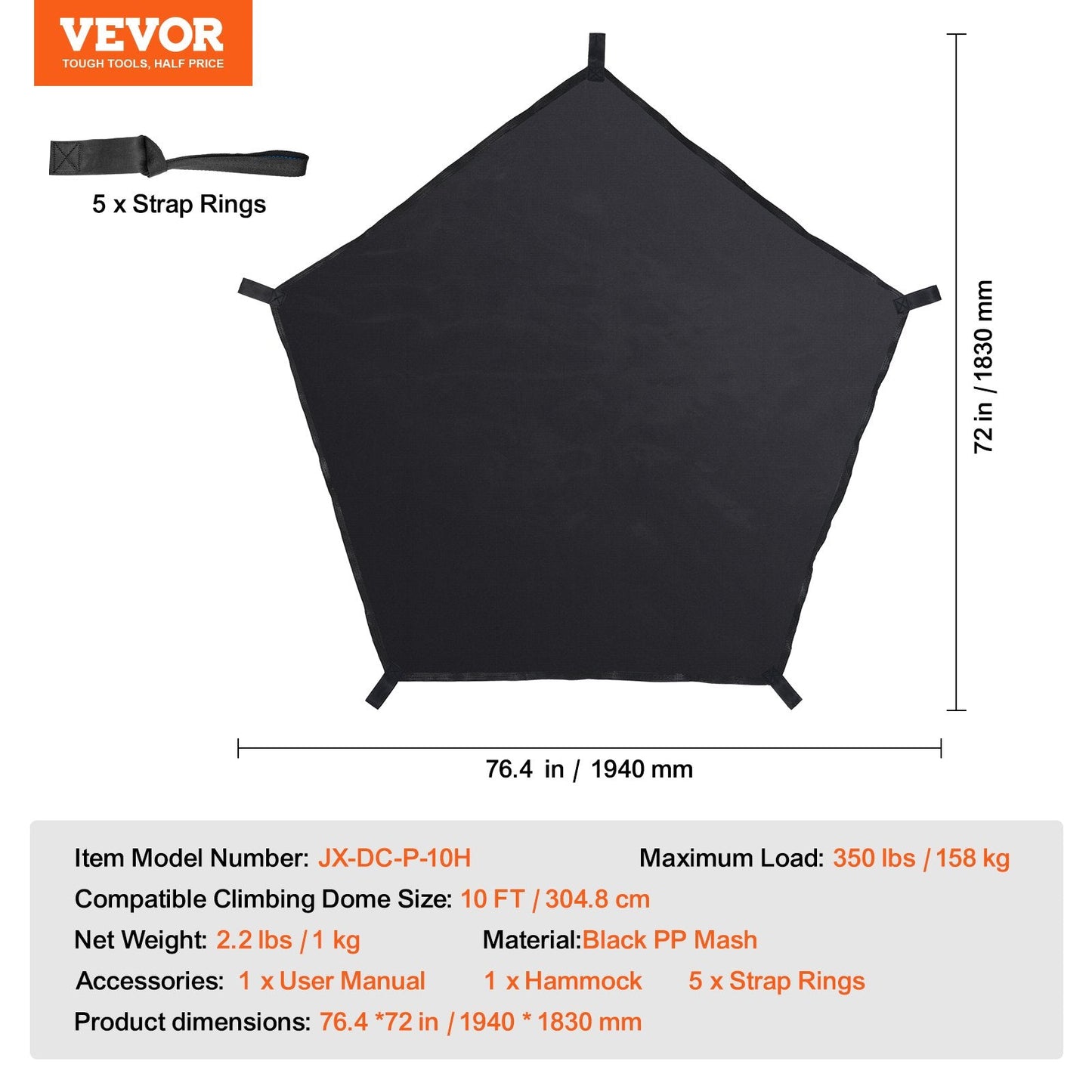10m Dome Climber Hammock Accessory, 158kg Capacity, for Outdoor Jungle Gym