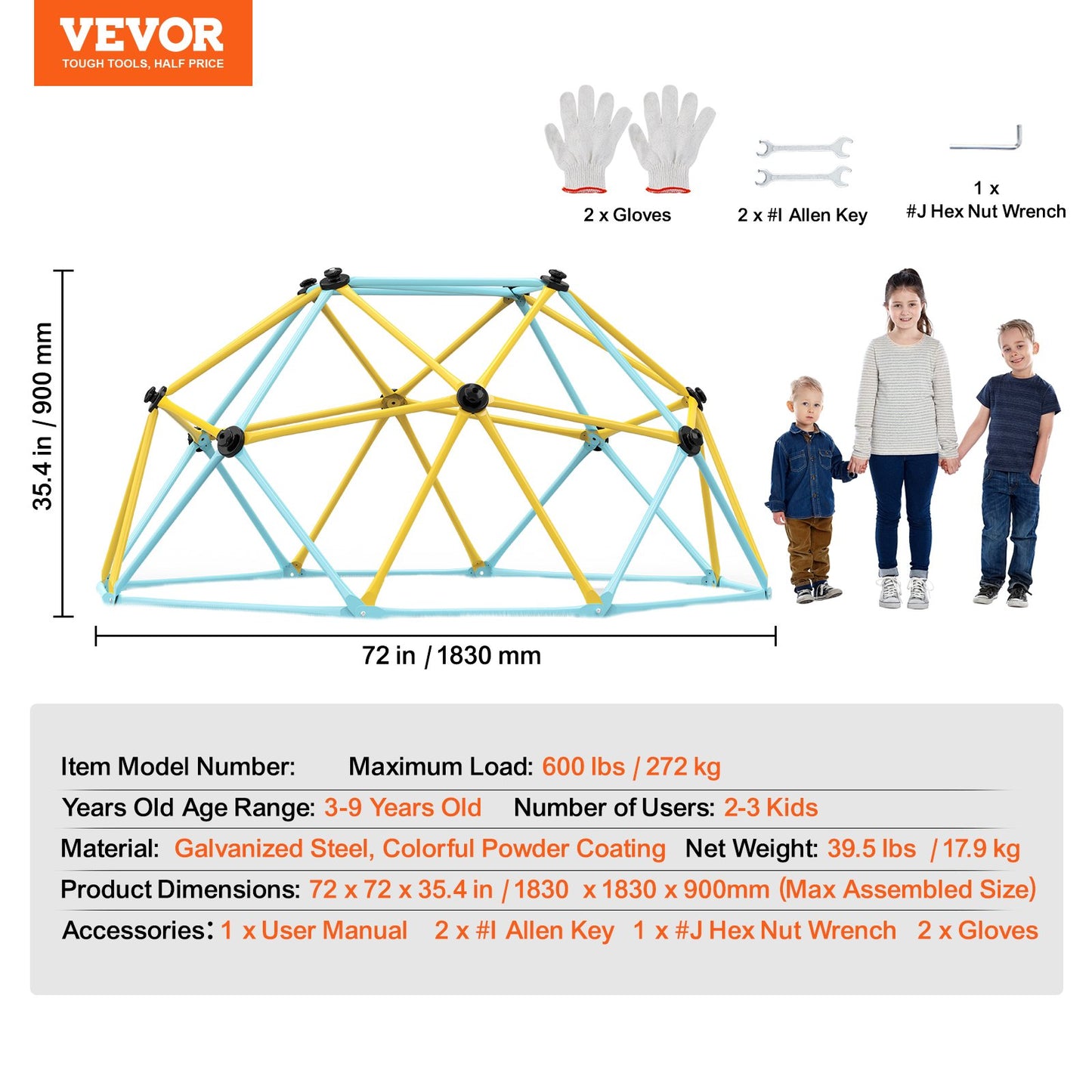 VEVOR Climbing Dome, 6FT Geometric Dome Climber Play Center for Kids 3 to 9 Years