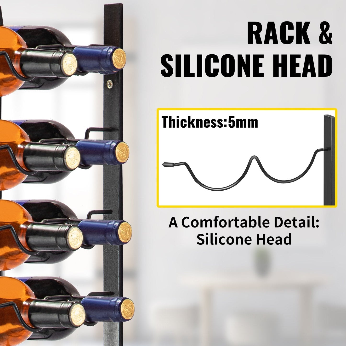 Wall Mounted Black Steel Wine Rack, Holds 24 Bottles, 1.2m x 0.3m, Space-Saving
