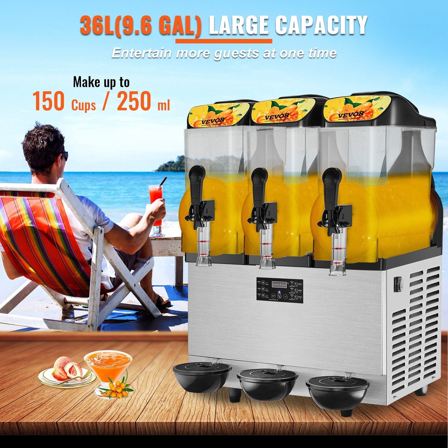 Commercial Slush Machine - 3 x 12L (3.2 Gallon) for Frozen Drinks and Smoothies