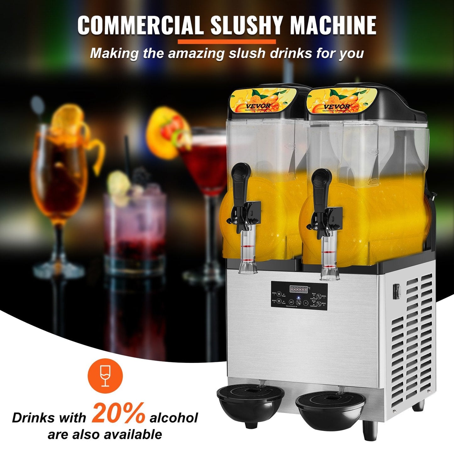 Dual 12L Commercial Slush Machine for Frozen Drinks and Smoothies