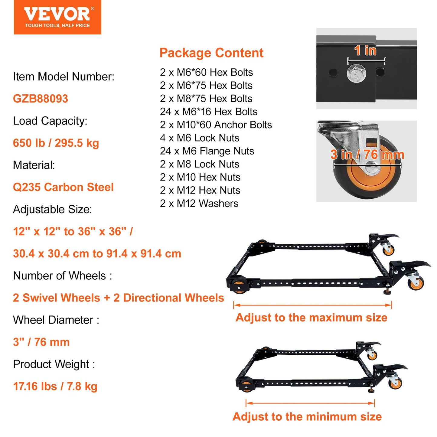 VEVOR Mobile Base Heavy Duty Universal Stand 295.5kg Capacity For Tools Machines