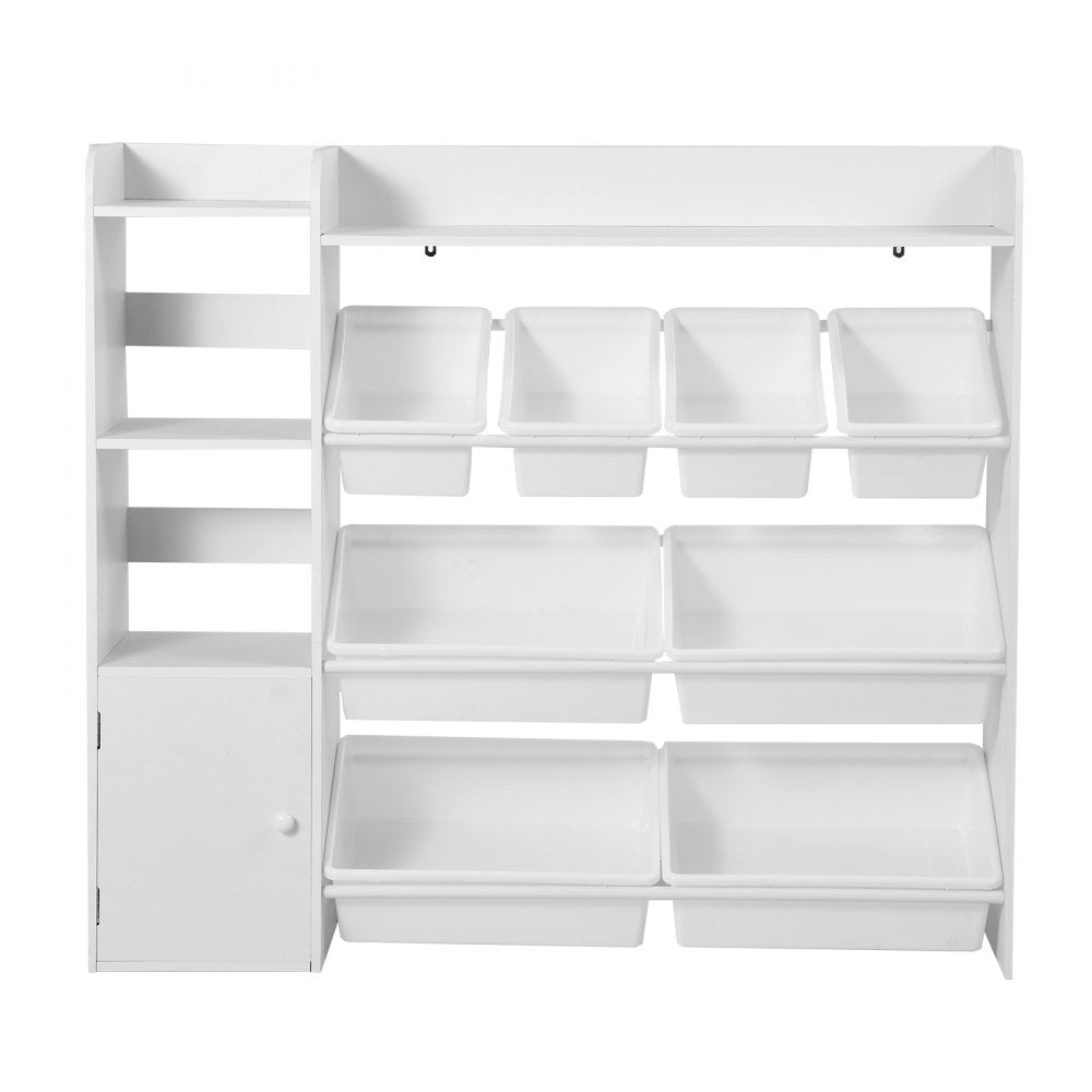 4-Tier Kids Toy Storage and Bookshelf with 8 Flexible Plastic Bins White
