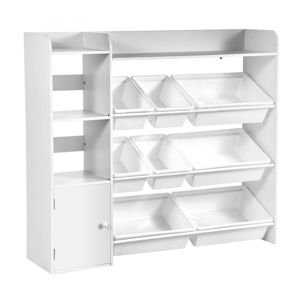 4-Tier Kids Toy Storage and Bookshelf with 8 Flexible Plastic Bins White