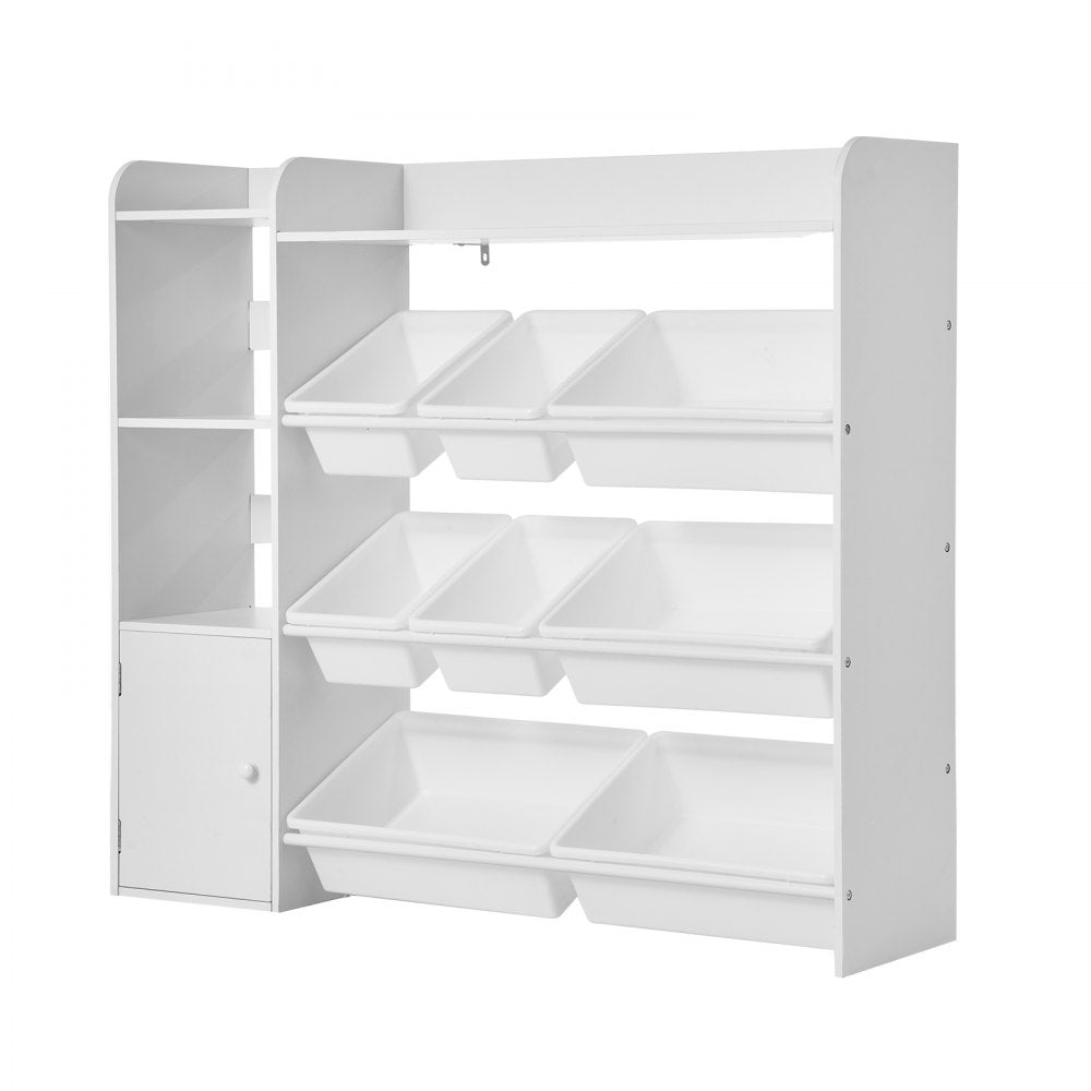 4-Tier Kids Toy Storage and Bookshelf with 8 Flexible Plastic Bins White