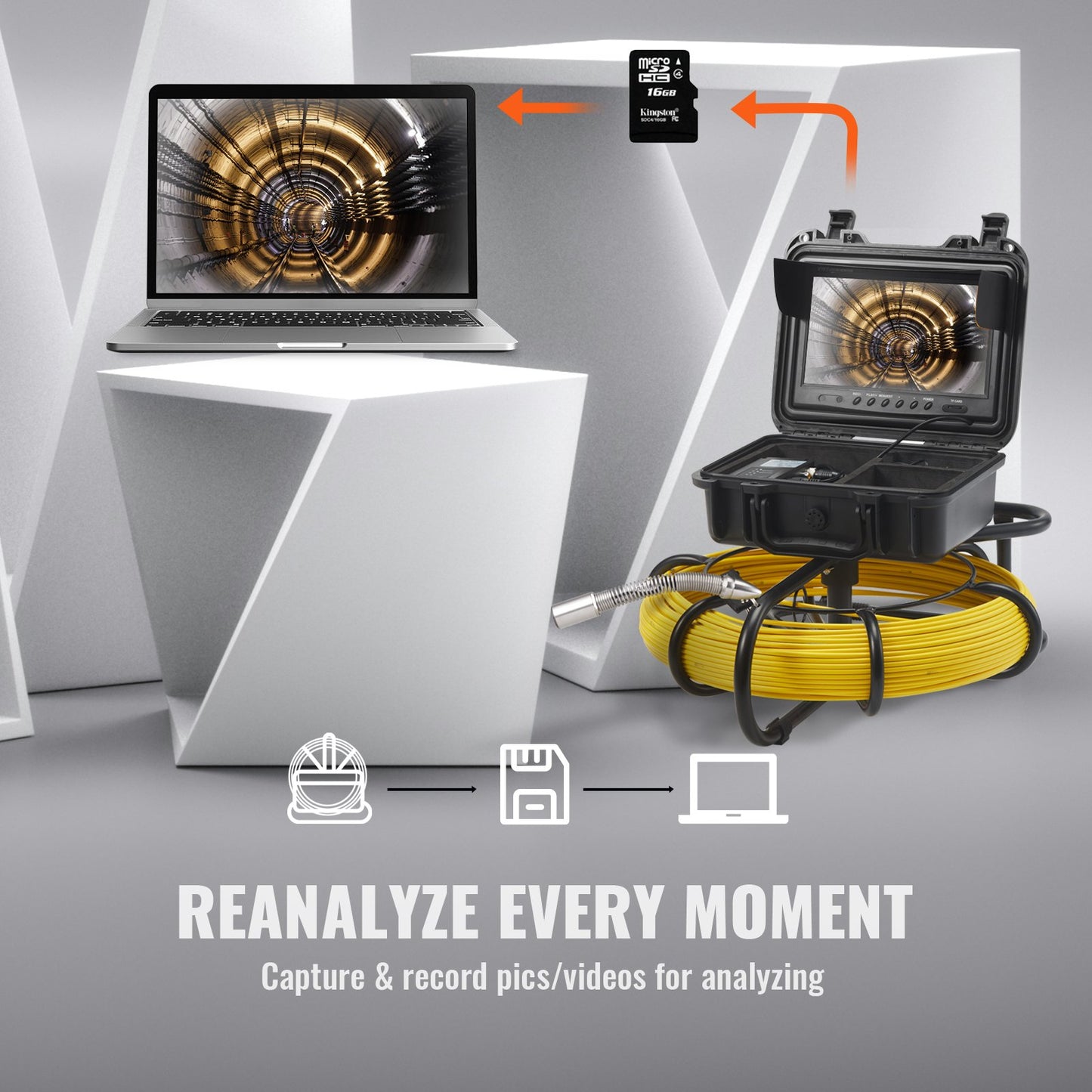 VEVOR Sewer Camera, 70 m 9" Screen Pipeline Inspection Camera with DVR Function,