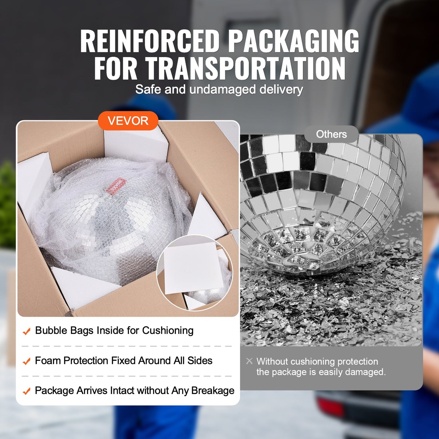 VEVOR Mirror Disco Ball 395 mm Silver Party Large Disco Ball with Hanging Ring